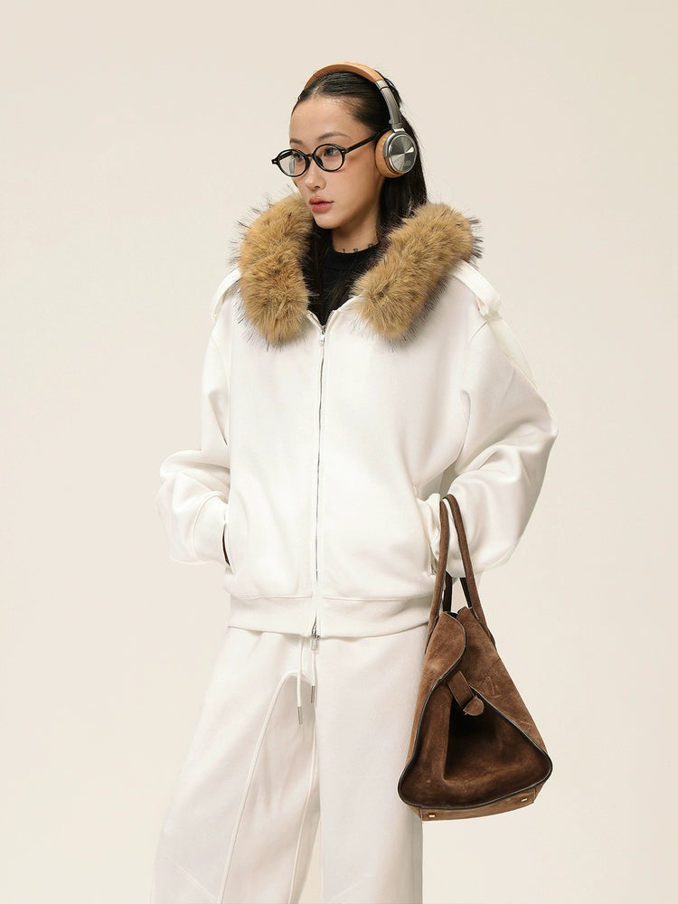 ファー襟スウェットシャツジャケットとパンツセット 