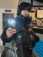 Short Stand Collar PU Leather Jacket