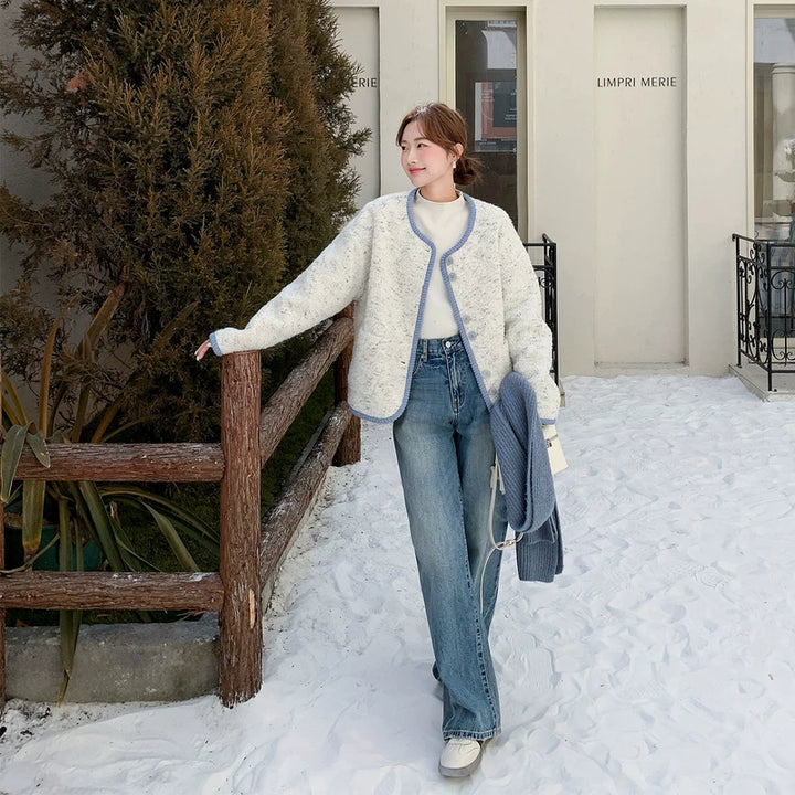 מעיל קצר מעורב צמר בסגנון קוריאני 