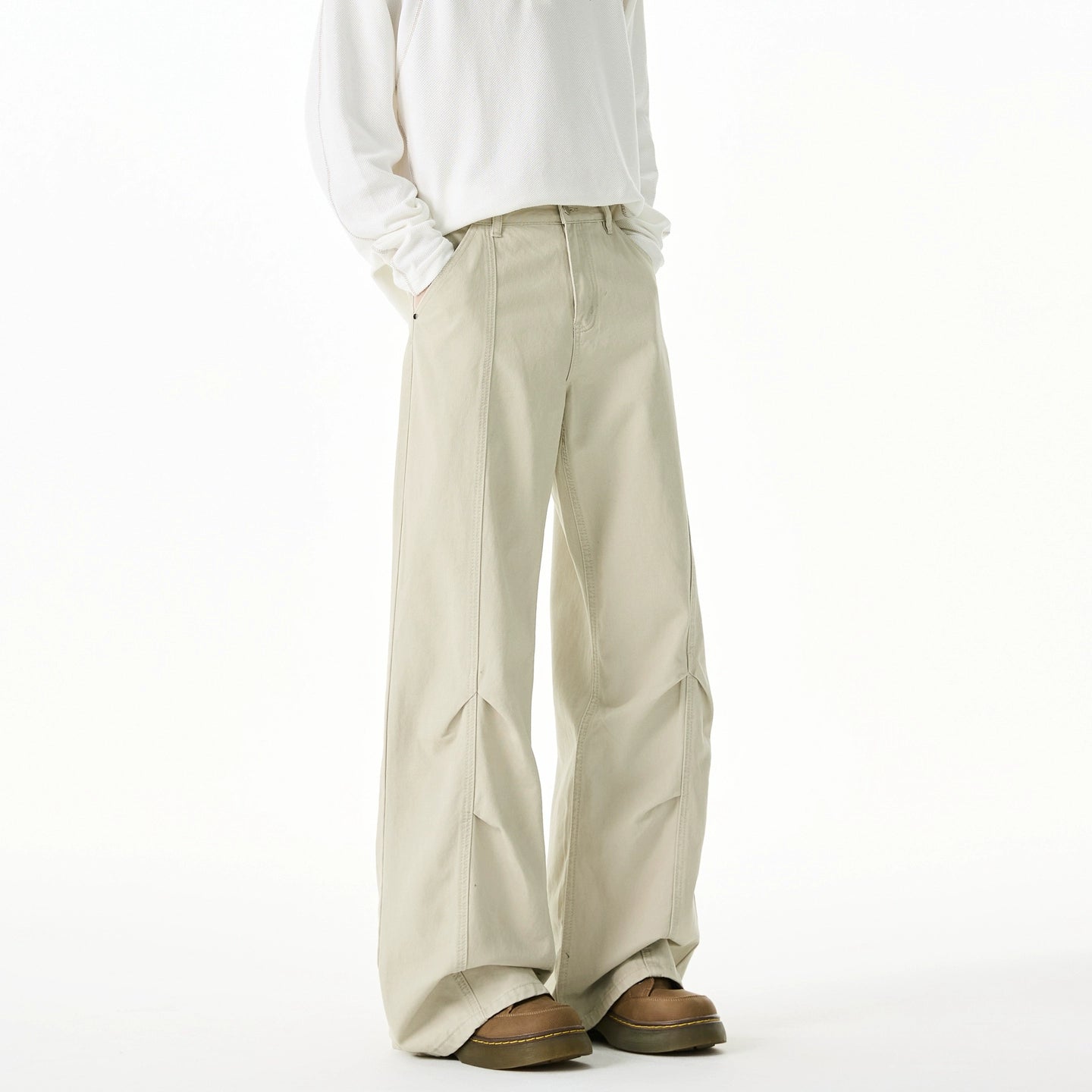Pleated Straight Leg Washed Pants