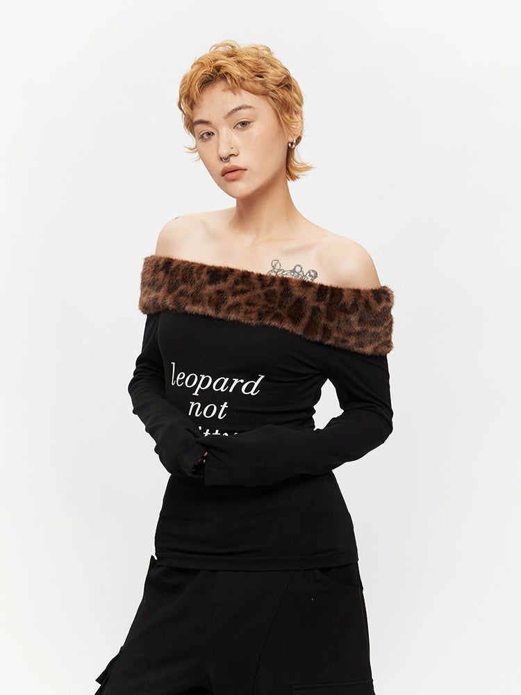 Off-Shoulder Leopard Print Long Sleeve Top