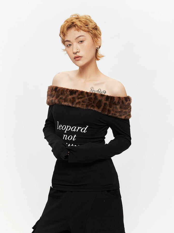 Off-Shoulder Leopard Print Long Sleeve Top