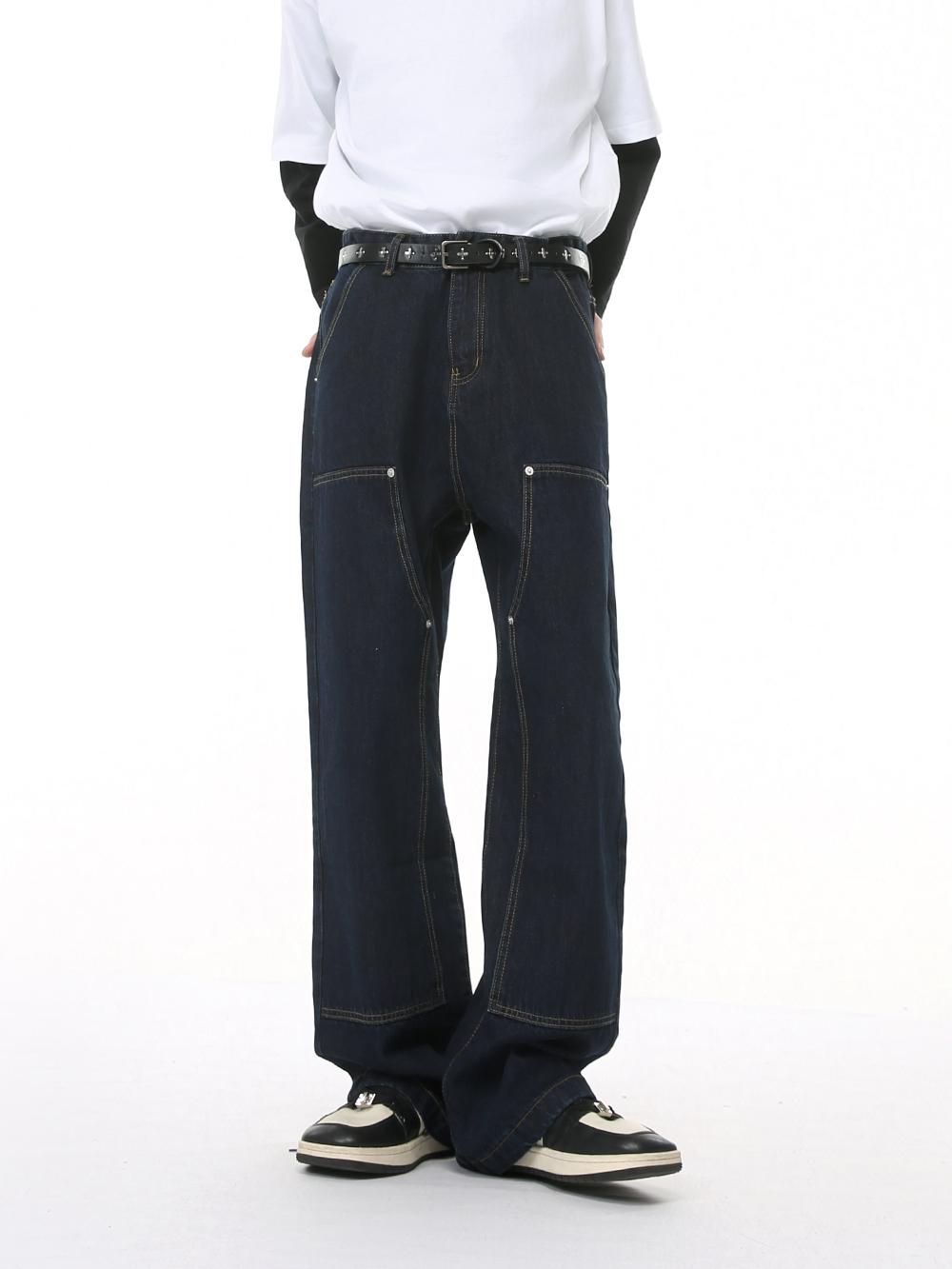 Workwear Stitching Loose Straight Pants