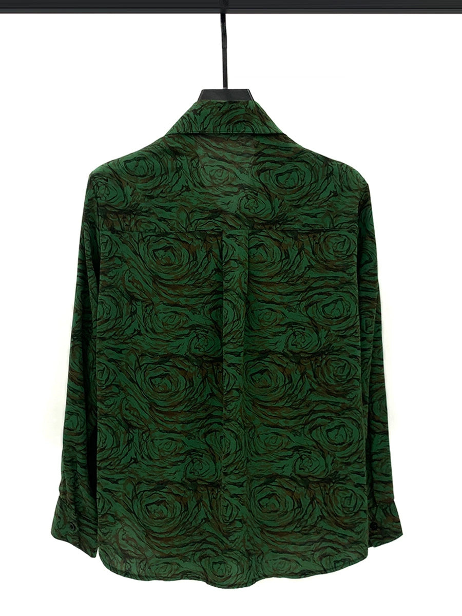 Chemise en chiffon à manches longues avec imprimé rétro 