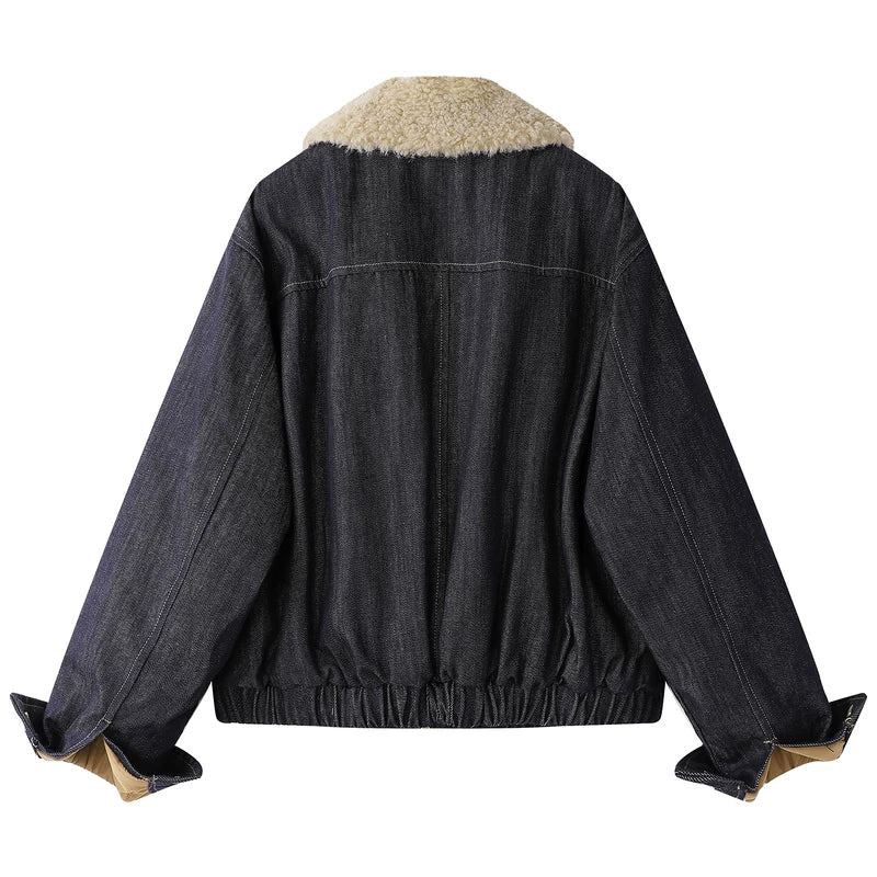 Fleece Collar Lined Denim Winter Jacket