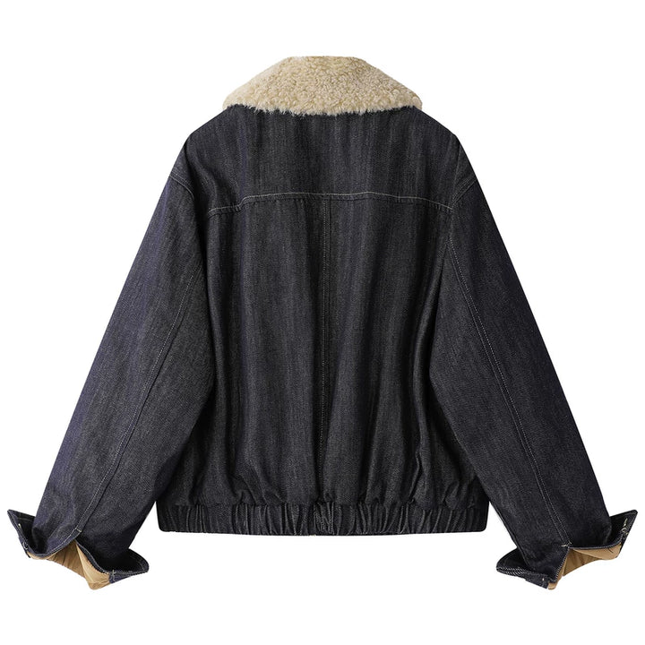 جاكيت شتوي قصير من الدنيم مبطن بطبقة من الفليس 