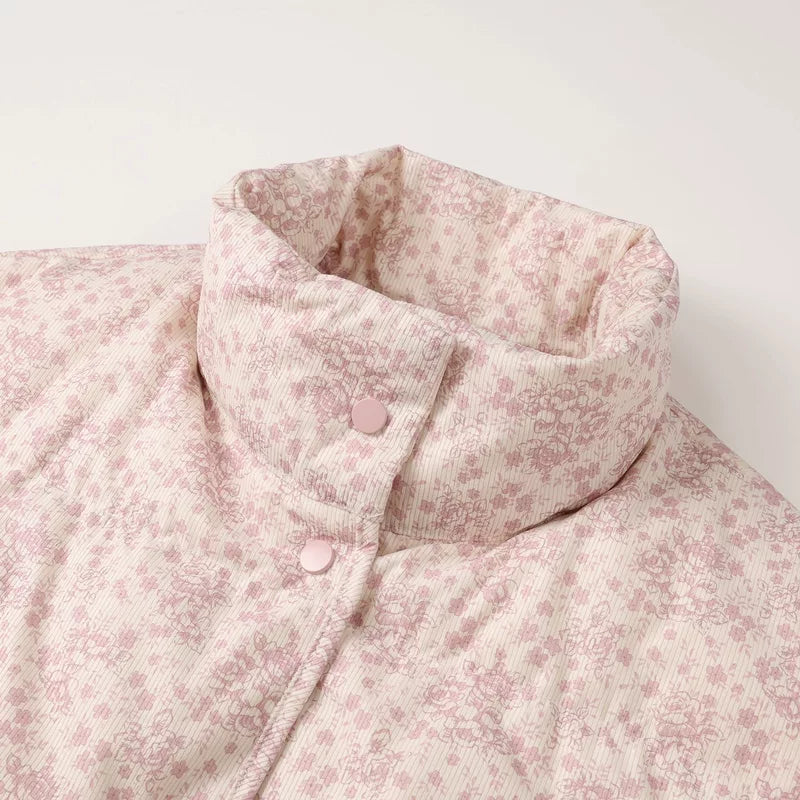 Stand Collar Floral Down Vest