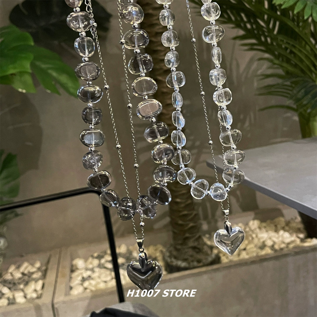 Glass Heart Pendant Stacking Necklace