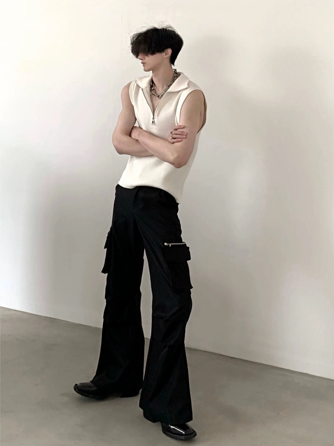 Knitted Slim Fit Zip Stand Collar Vest