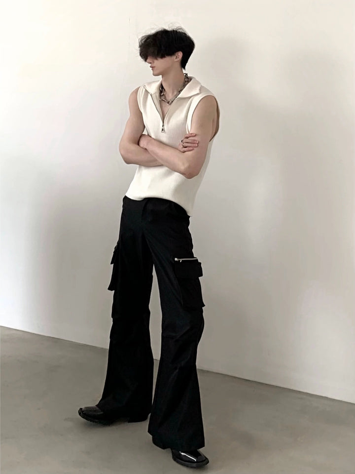 Knitted Slim Fit Zip Stand Collar Vest