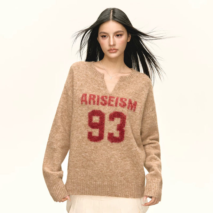 그래픽 V넥 풀오버 스웨터 