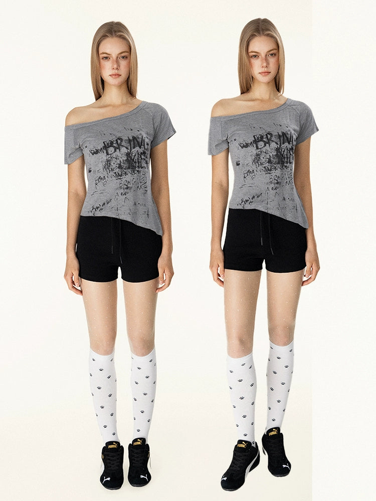 T-shirt graphique rétro à épaules dénudées 