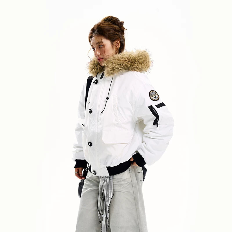 Chaqueta parka acolchada de algodón con capucha de piel sintética 