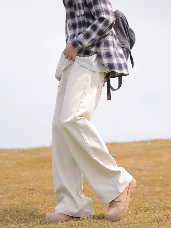 Pantalons en denim décontractés à coupe droite et ample 