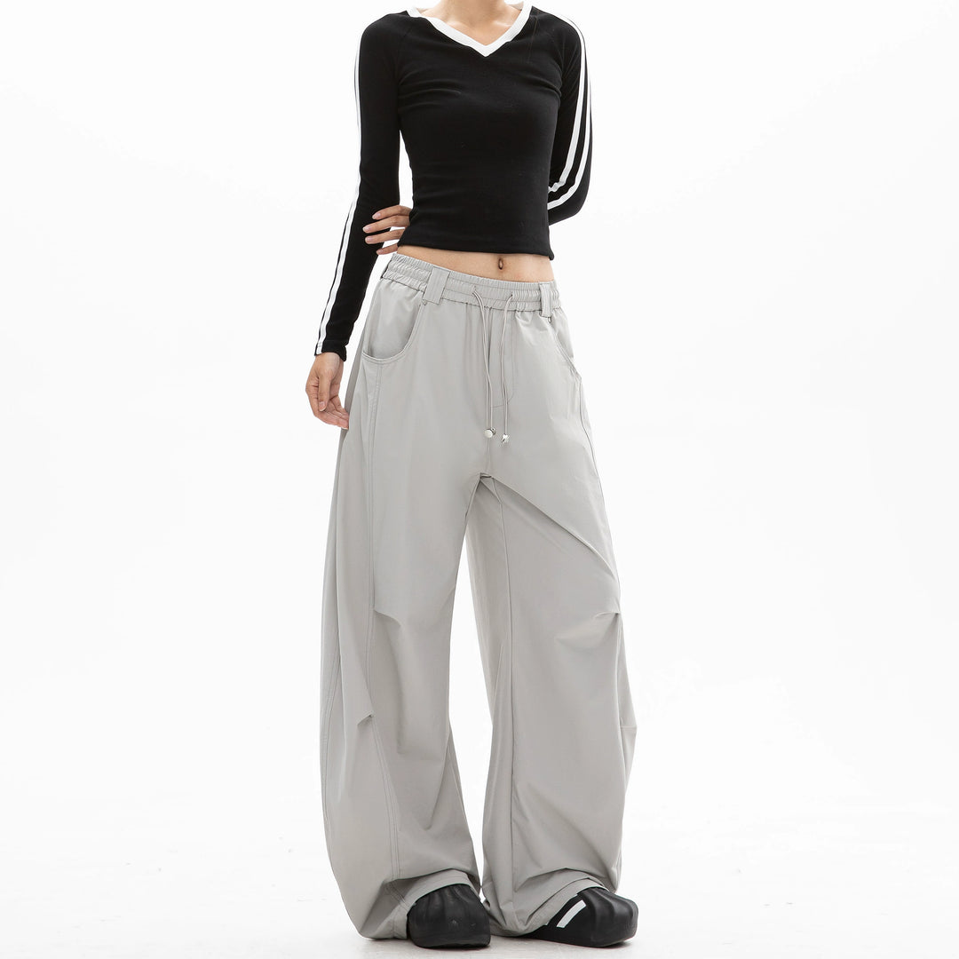 Loose Pleated Straight Wide-Leg Pants