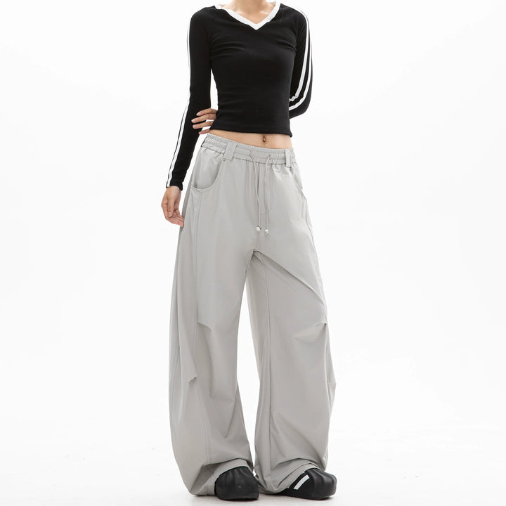 Loose Pleated Straight Wide-Leg Pants