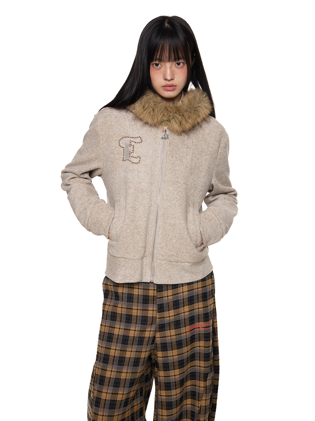 Faux Fur Collar Hooded Cardigan