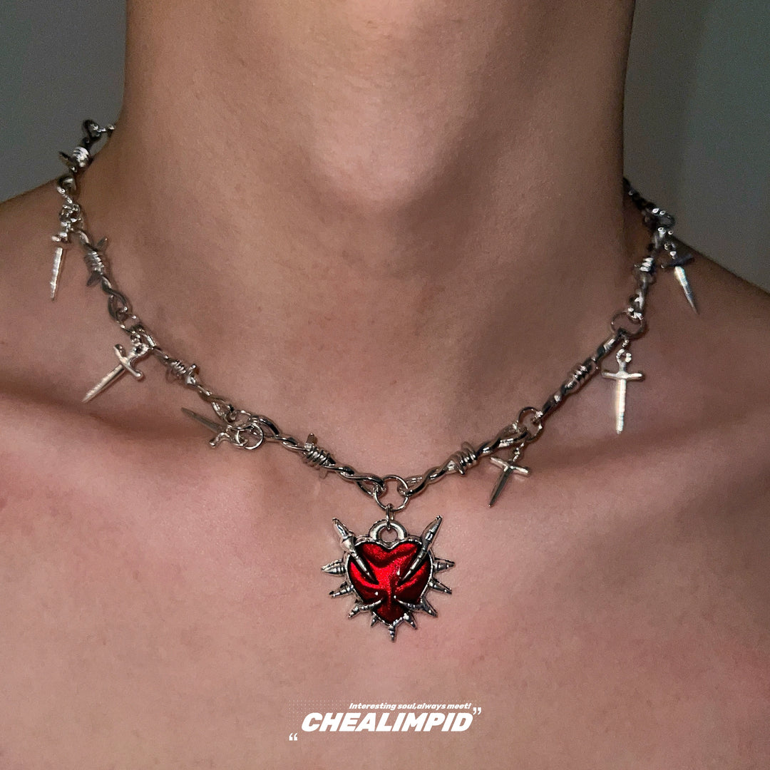 Heart Pendant Punk Cross Clavicle Necklace