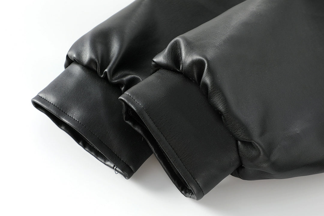 Faux Fur Collar Faux Leather Coat