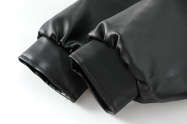 Faux Fur Collar Faux Leather Coat