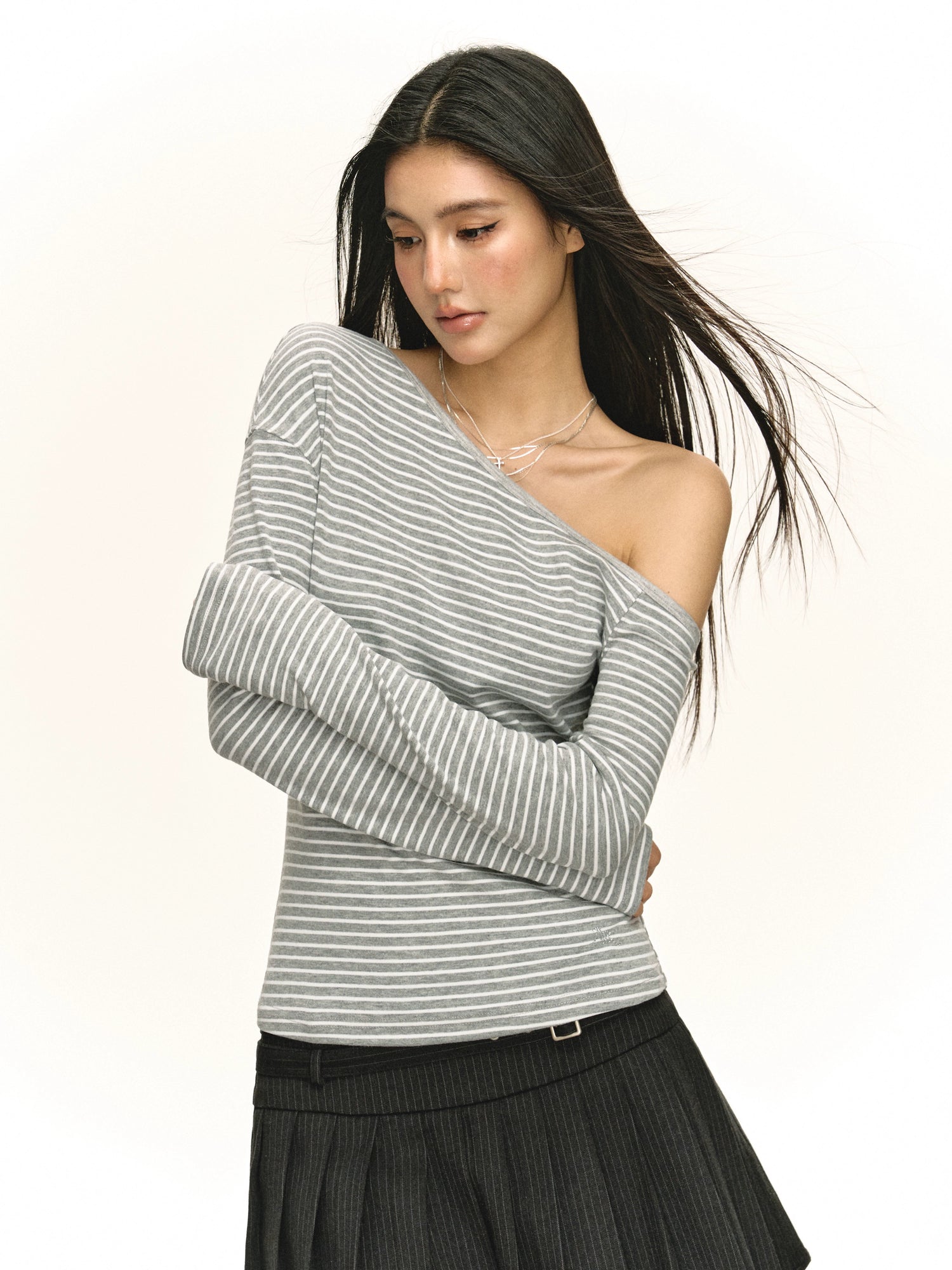 Striped Off Shoulder Long Sleeve Top