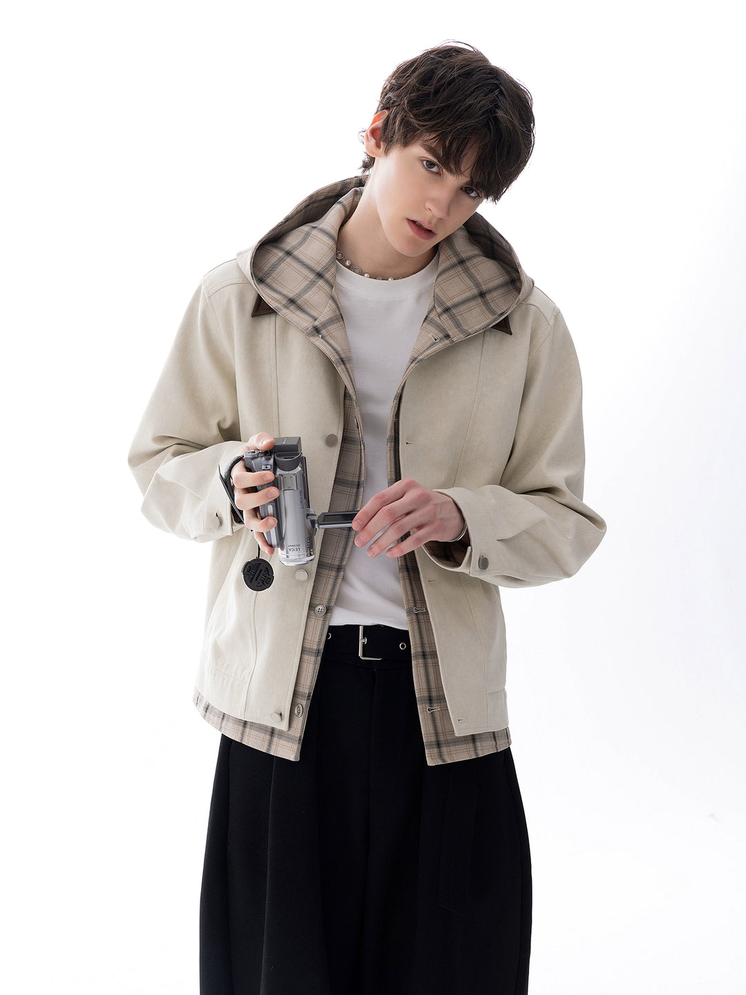 Plaid Lining Hooded Jacket