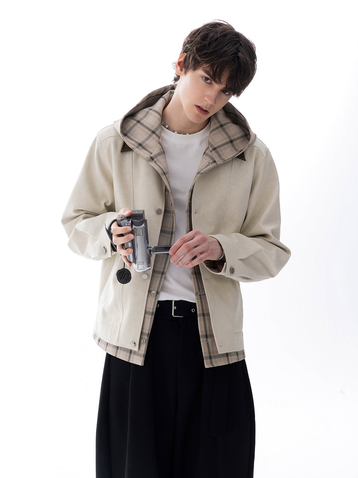 Plaid Lining Hooded Jacket