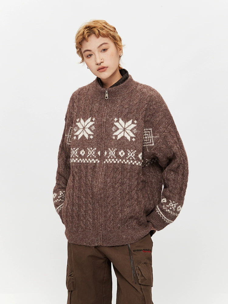 Brown Cable Knit Cardigan Sweater