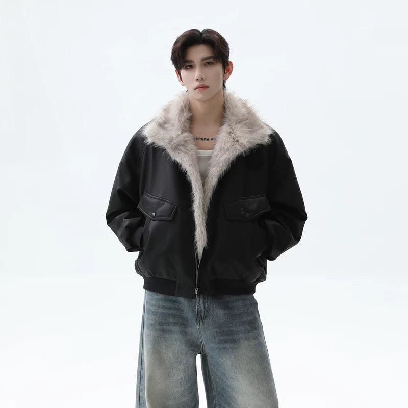 Fur Collar Shearling Leather Jacket