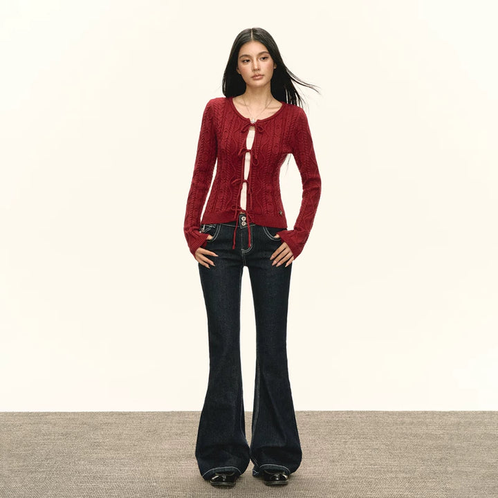 Retro gestrickte Krawatte Front Cardigan Pullover 