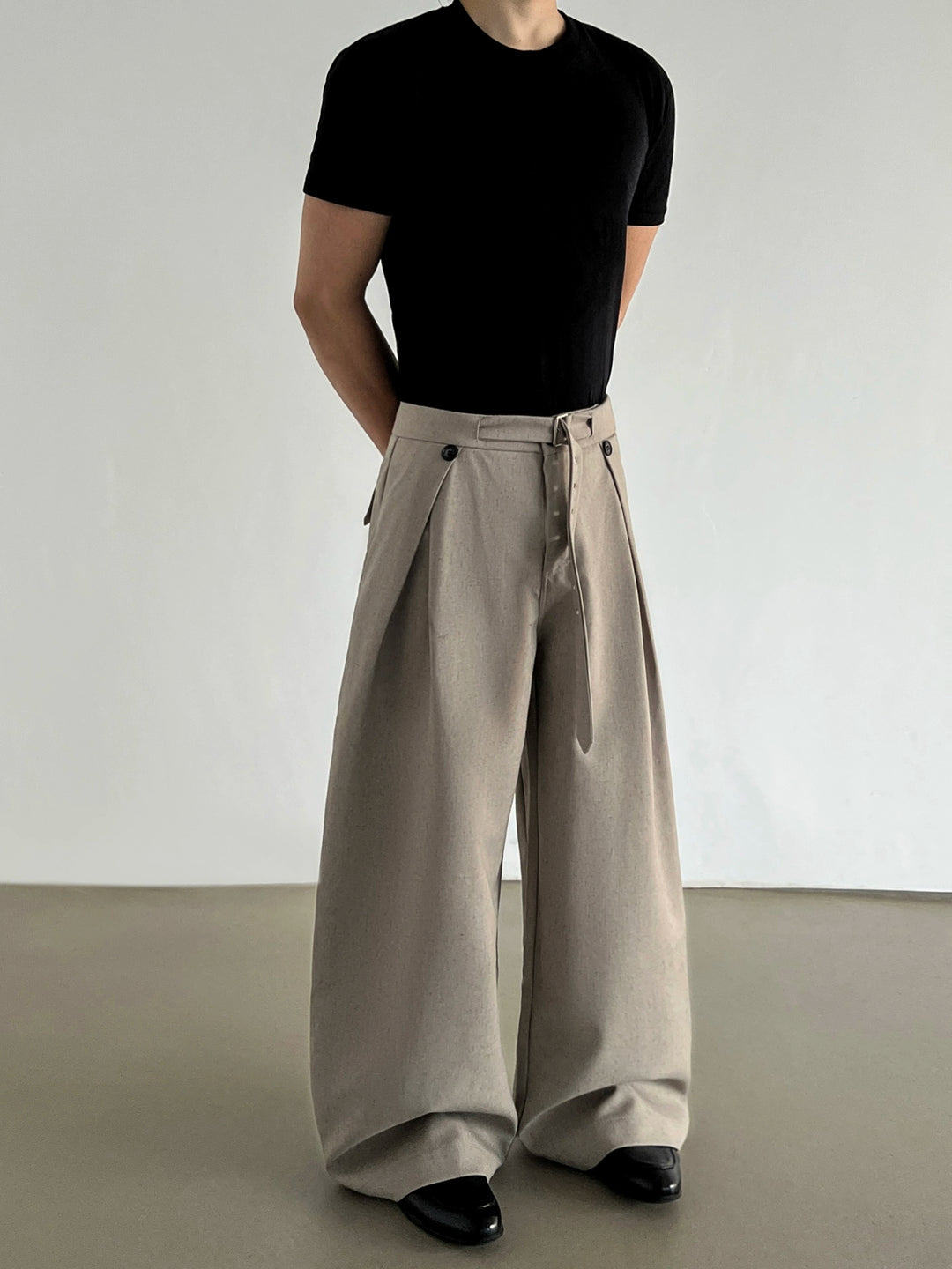 Faltige Leinenweite-Leg Freizeit-Hosen 
