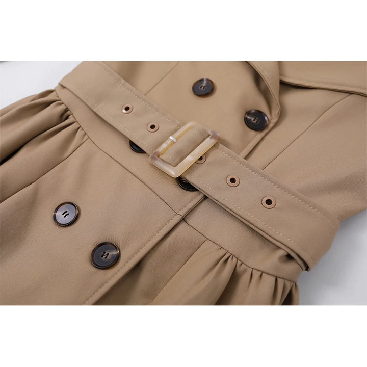 فستان معطف ترينش مزدوج الصدر بحزام 