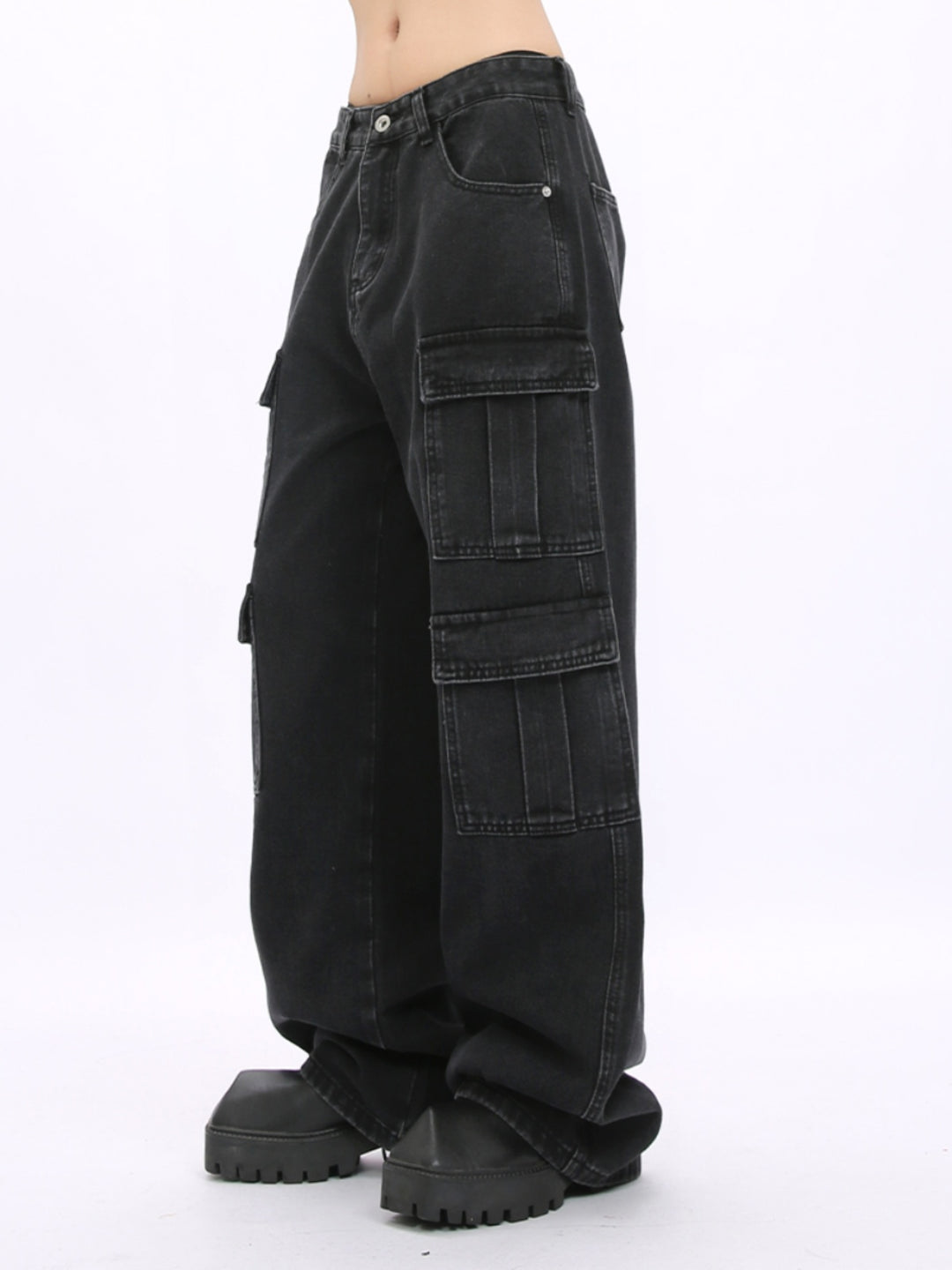 Wide-Leg Multi-Pocket Denim Pants