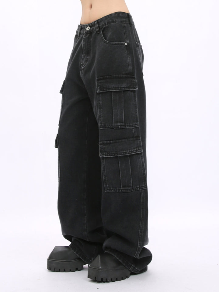 Wide-Leg Multi-Pocket Denim Pants