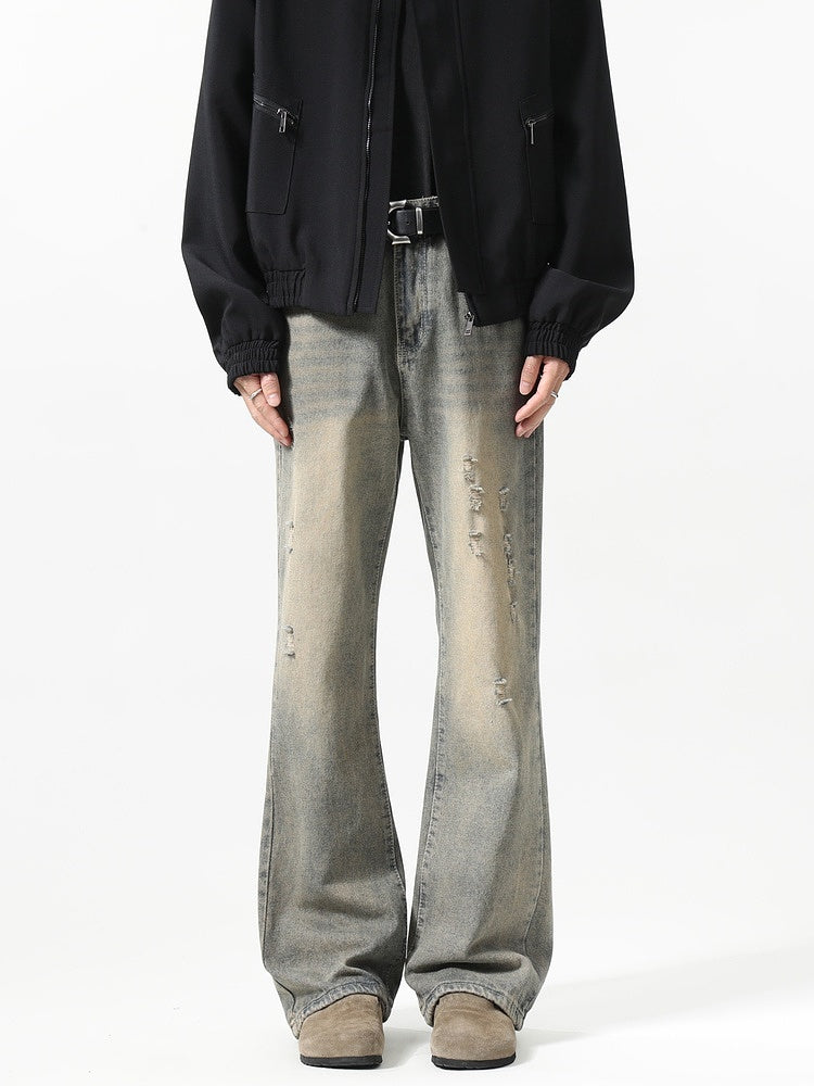 Distressed Loose Fit Flared Jeans