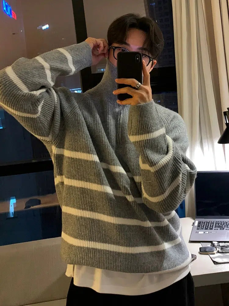Half-Zip Striped Sweater