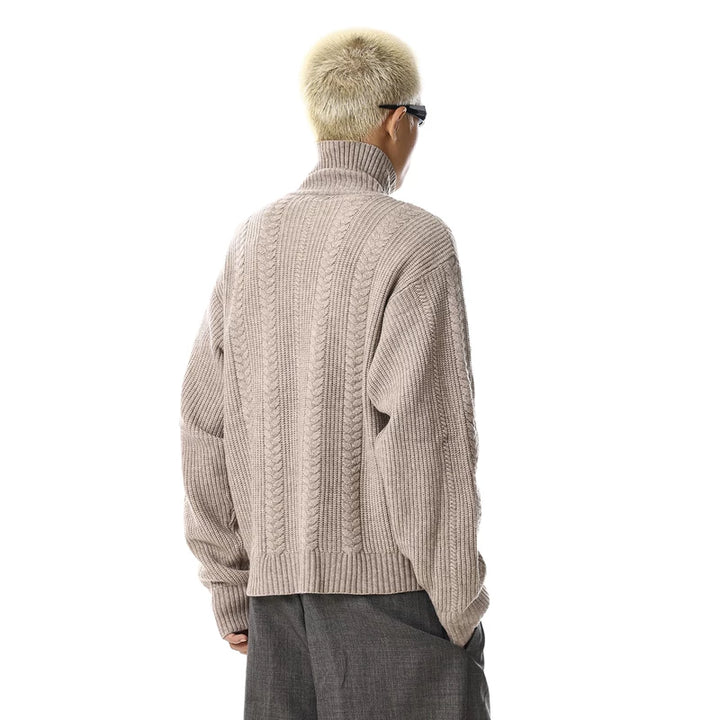 니트 지퍼업 텍스처드 가디건 스웨터 