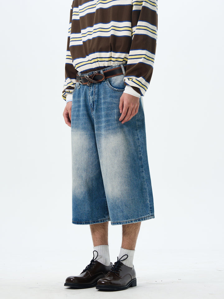 Blue Wide-Leg Cropped Jeans