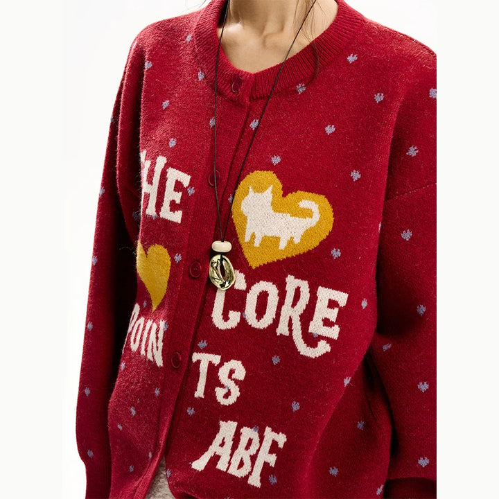 Cardigan en tricot avec boutons et lettres de dessin animé 