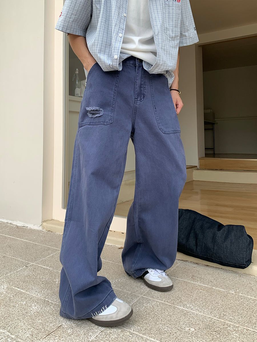 Dopamine Blue Straight-leg Jeans