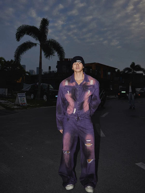 Ripped Denim Jacket and Distressed Pants (sold separately)