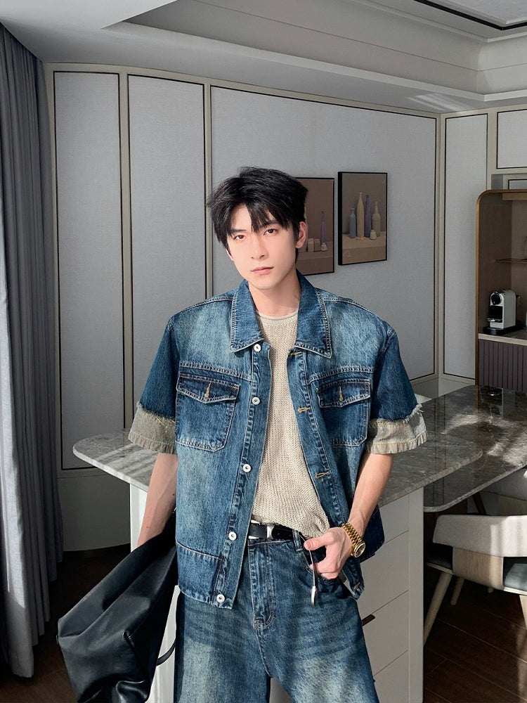 Denim Shirt and Wide Leg Pants Set