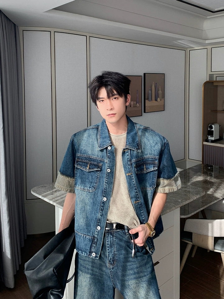Denim Shirt and Wide Leg Pants Set