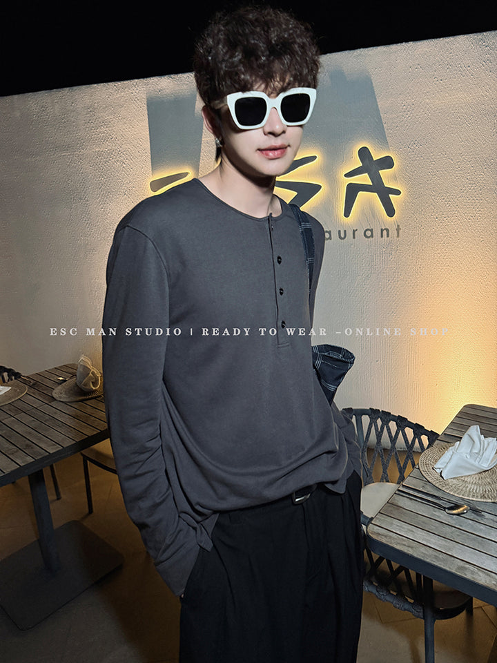 Henry Collar Long-Sleeved Pullover