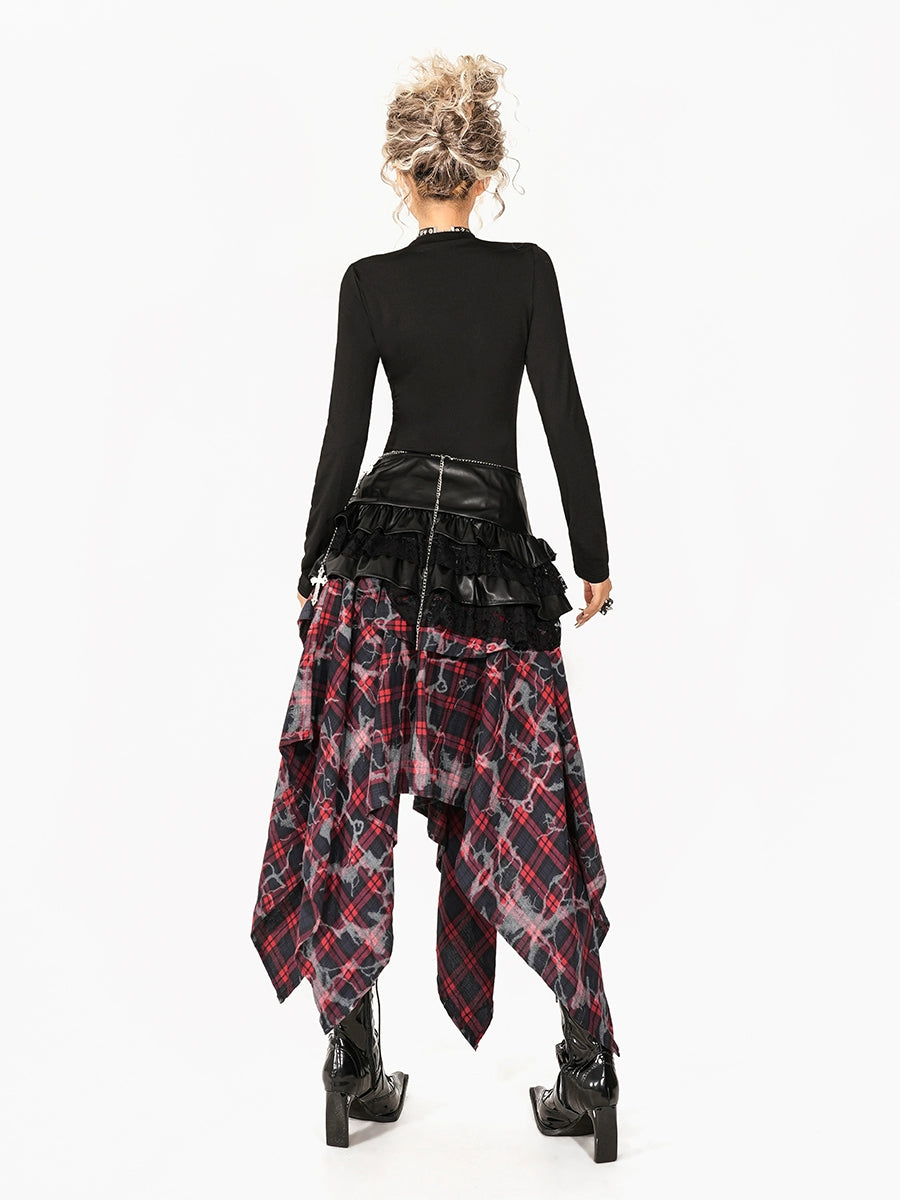 Plaid Punk Irregular Splicing A-Line Skirt