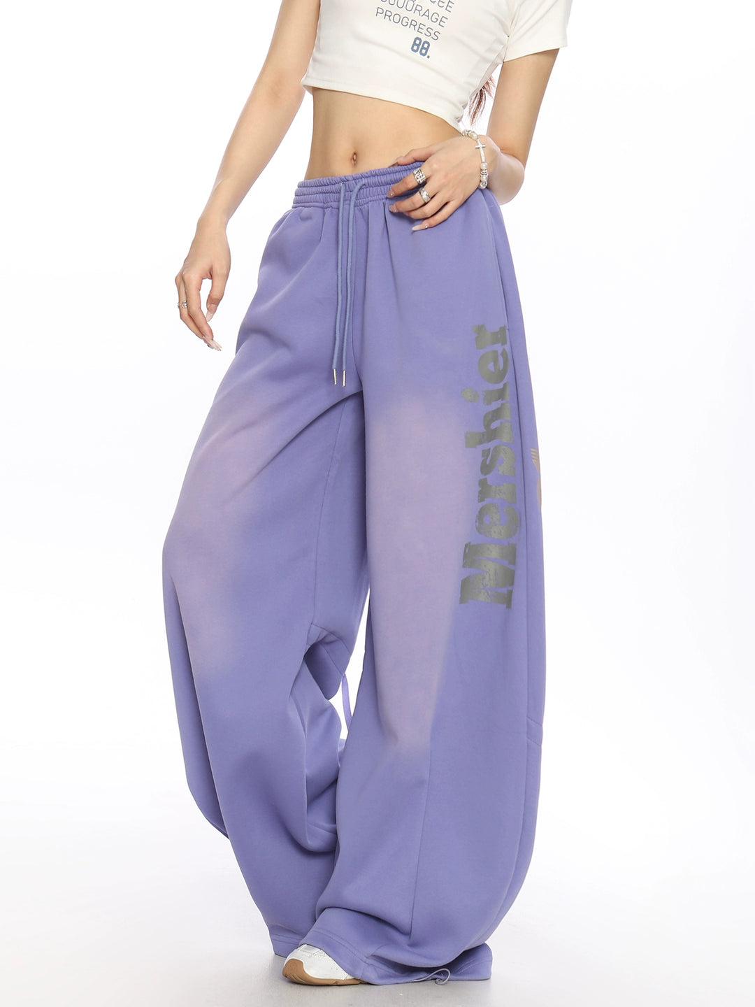 Wide-Leg Letter Print Sweatpants
