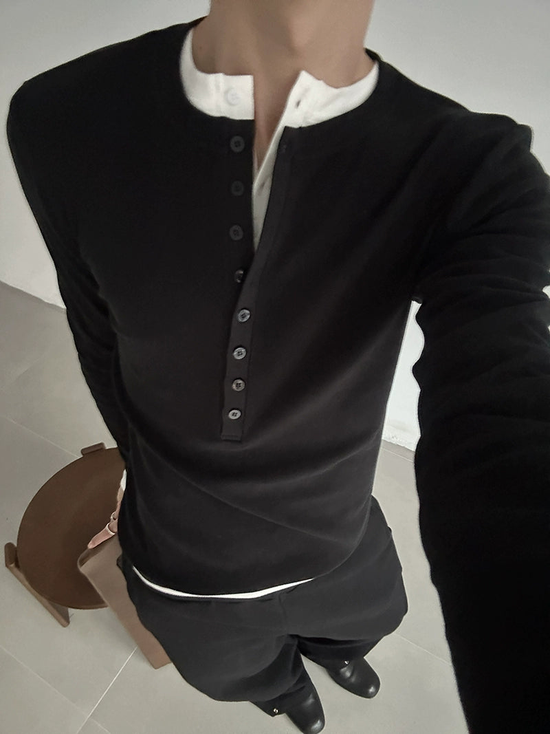 Henley Krave Langærmet Pullover Skjorte 