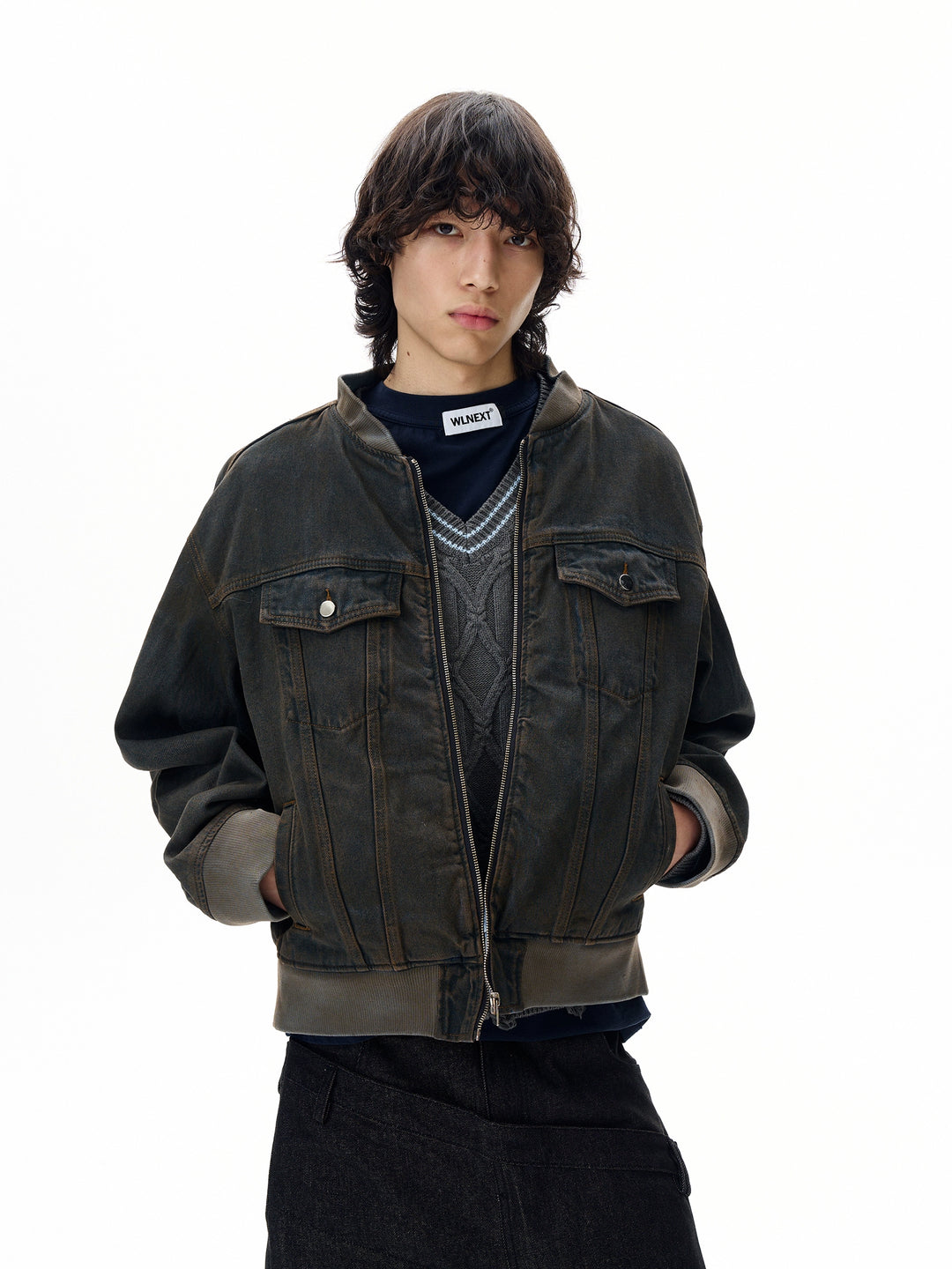 Retro sliten denimjacka 