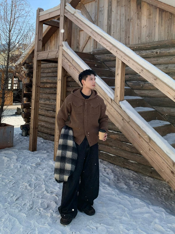 Cardigan en tricot à capuche avec poches 