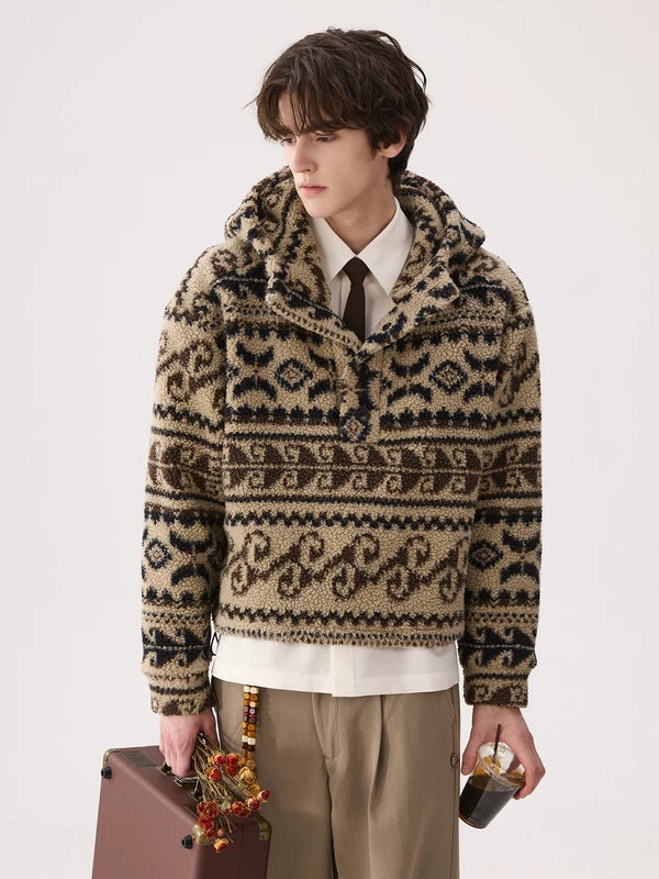 Suéter con capucha de lana Fair Isle 